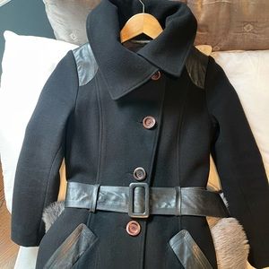 Mackage belted coat with leather trim and belt